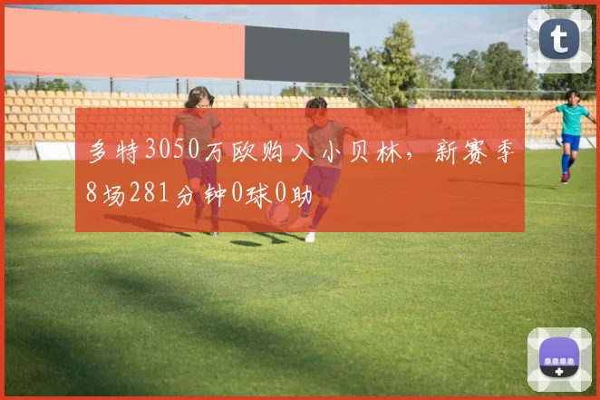 多特3050万欧购入小贝林，新赛季8场281分钟0球0助